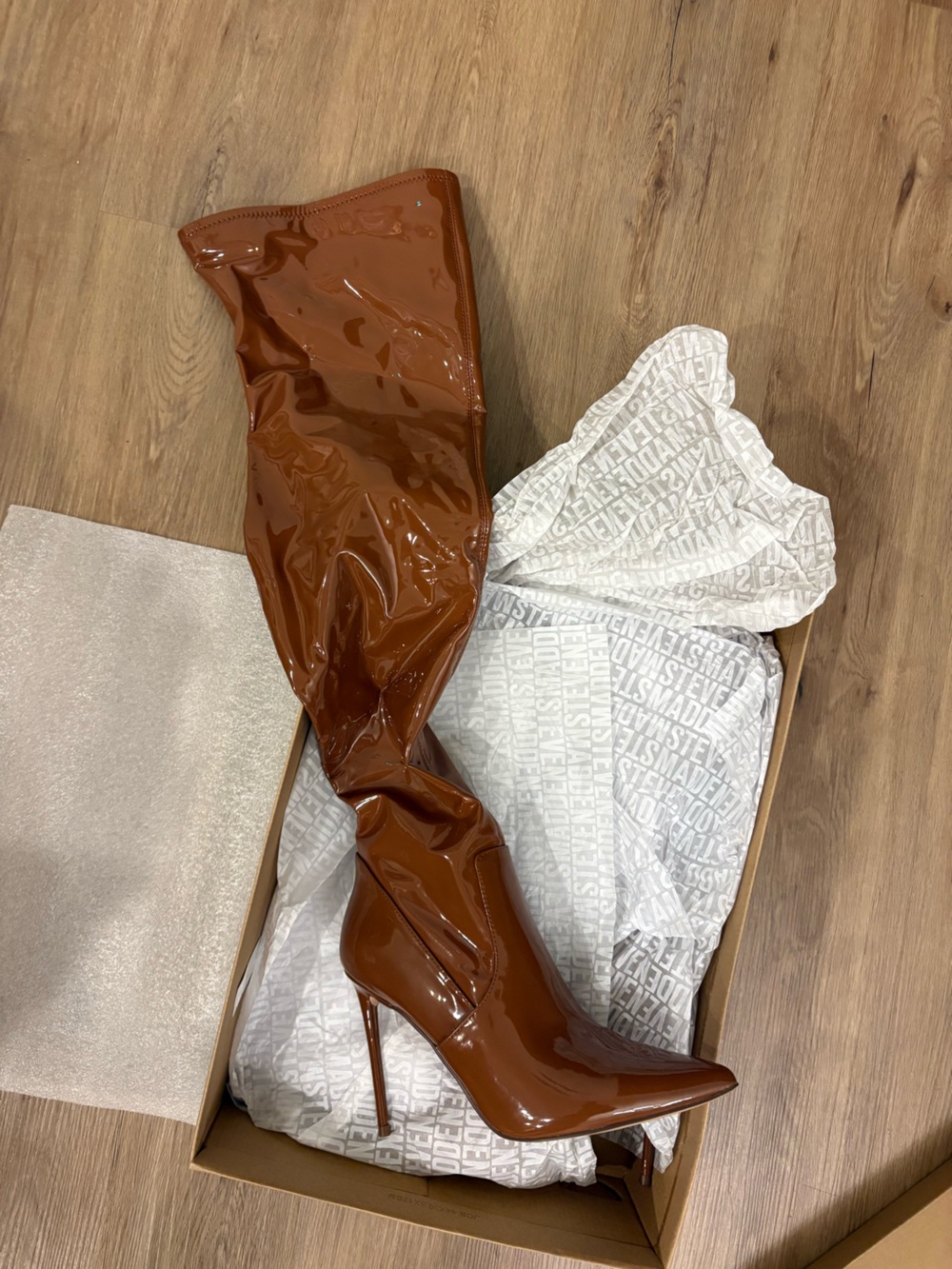 Steve Madden Patent Over-The-Knee Stiletto Boot - Cognac